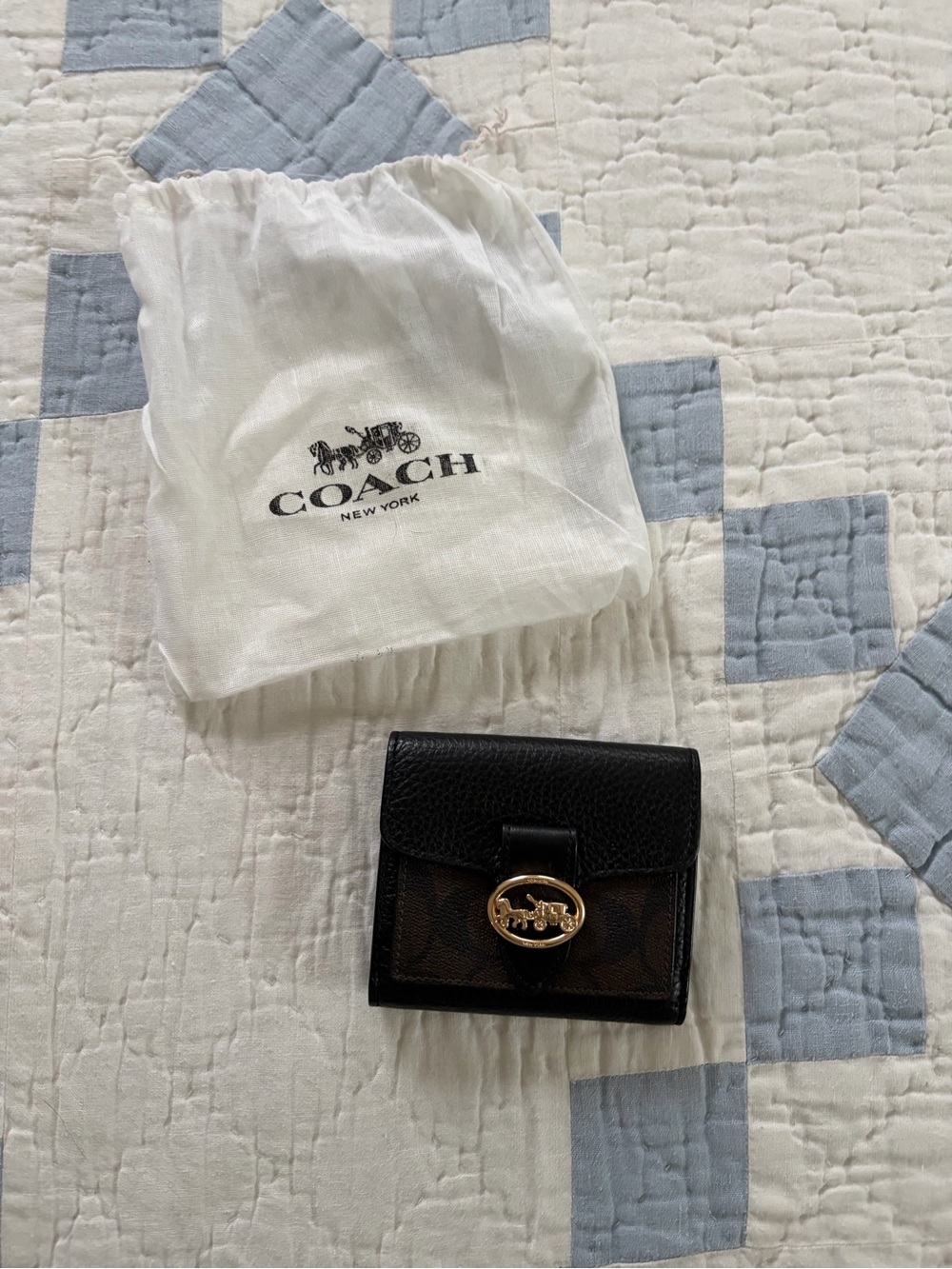 Coach Georgie Small Wallet, Black/Brown Signature Leather